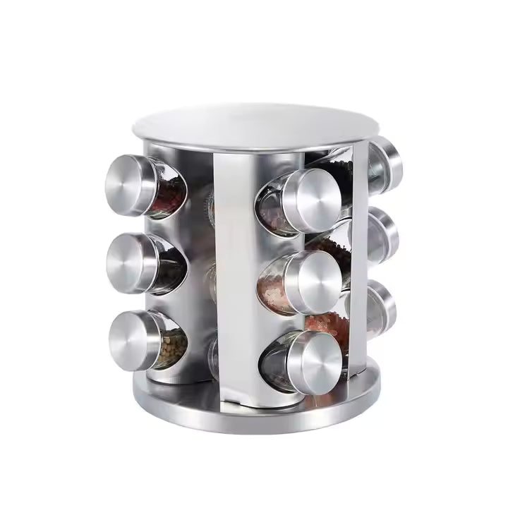 especiero giratorio de alta calidad en aluminio con tarros de vidrio resistentes