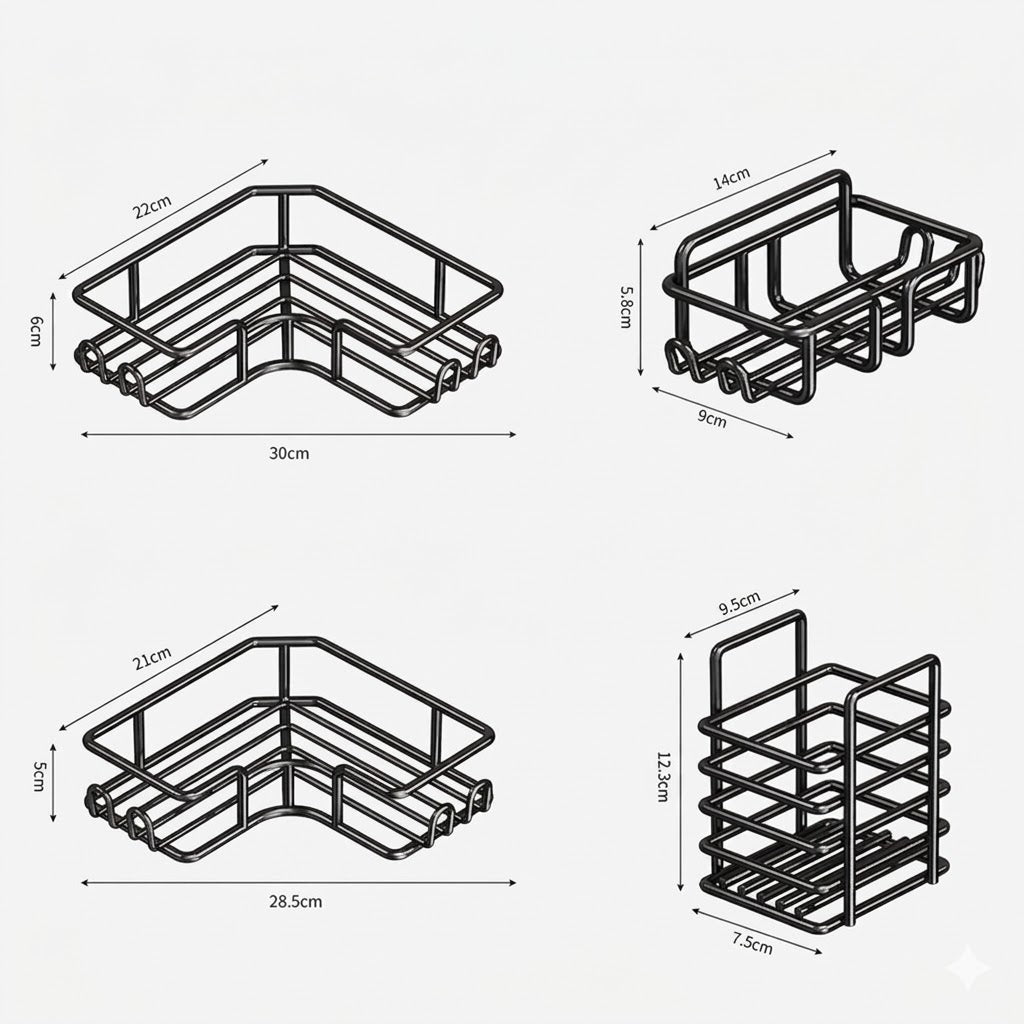 Cesta de almacenamiento en acero inoxidable color negro para cocina o baño