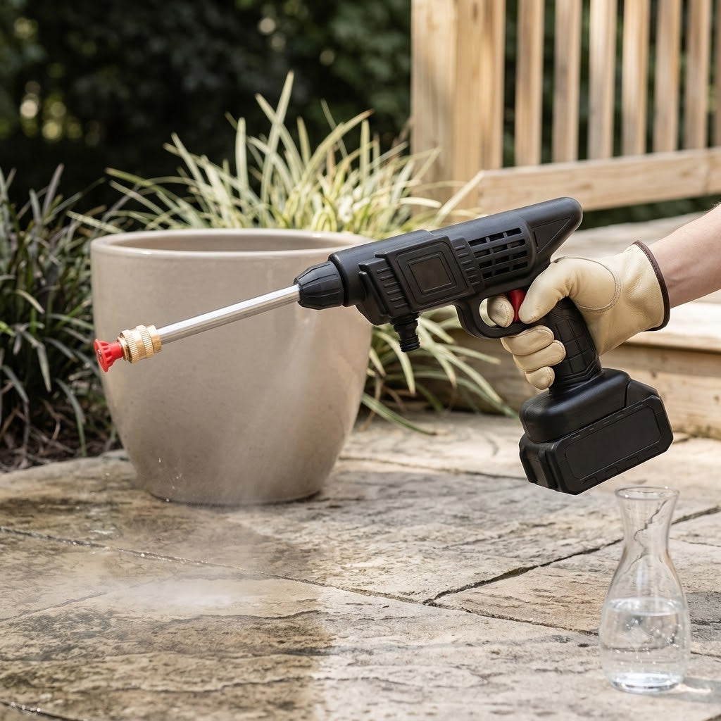 hidrolavadora para lavar el patio y regar el jardín