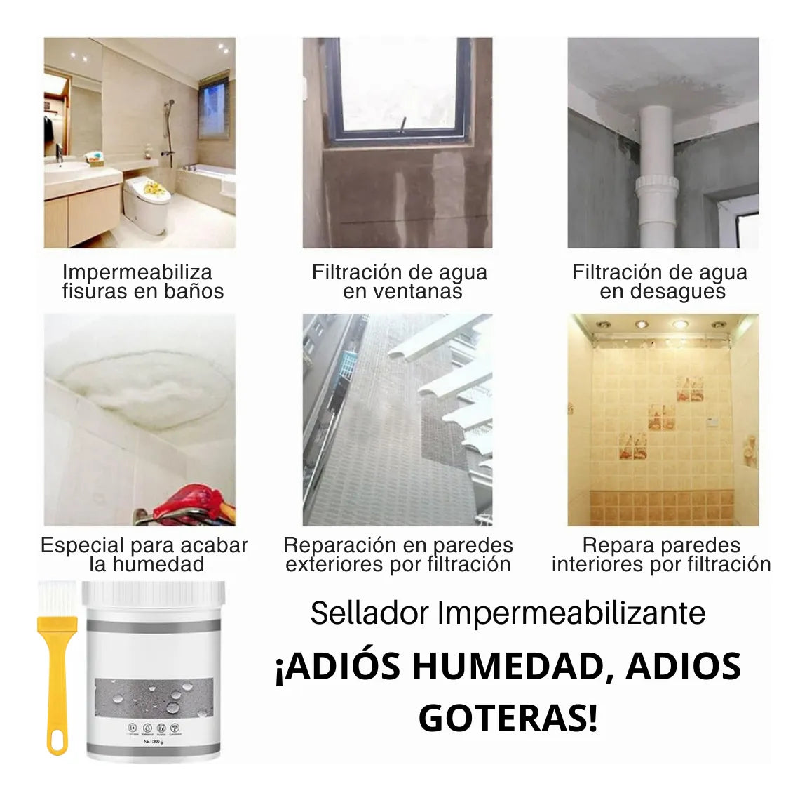 Sellante impermeabilizante apto para techo, pared, madera, concreto, pvc, pintura