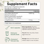 Información de ingredientes de suplemento de melena de león en cápsulas