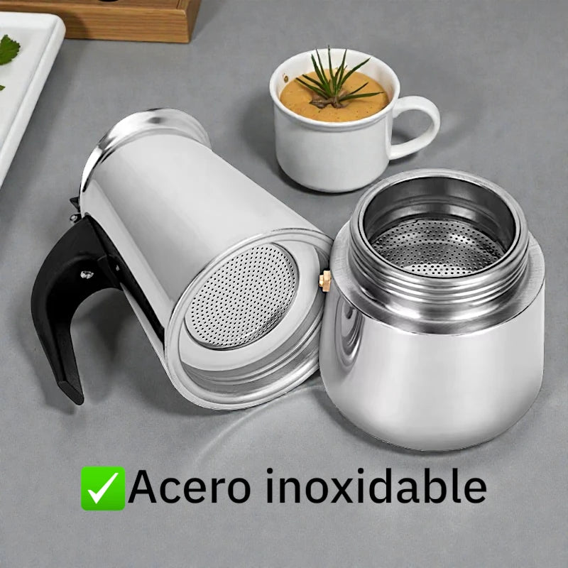 cafetera espresso tamaño compacto, fácil limpieza, sin filtros de papel y fácil manejo