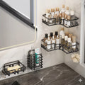 Set de 4 organizadores de ducha negros de acero inoxidable instalado adhesivo en pared del baño