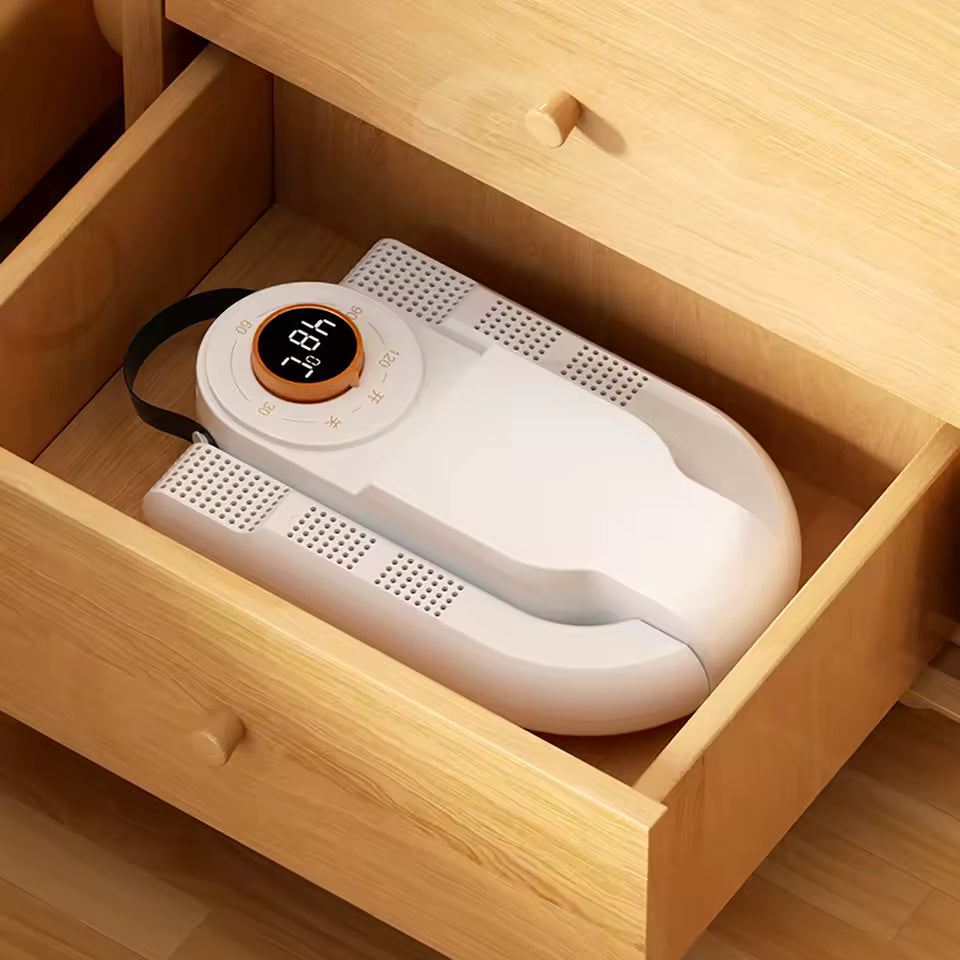 secador de zapatos eficiente, diseño compacto y plegable con temporizador